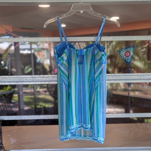 Vintage Y2k Fairy Rampage Medium Slip Striped Bustier Blue Green Chemise - Picture 4 of 13